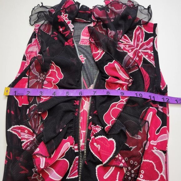 Sheer See Through Red and Black Ruffle Frilly Sleeveless Mini Dress - Picture 13 of 14